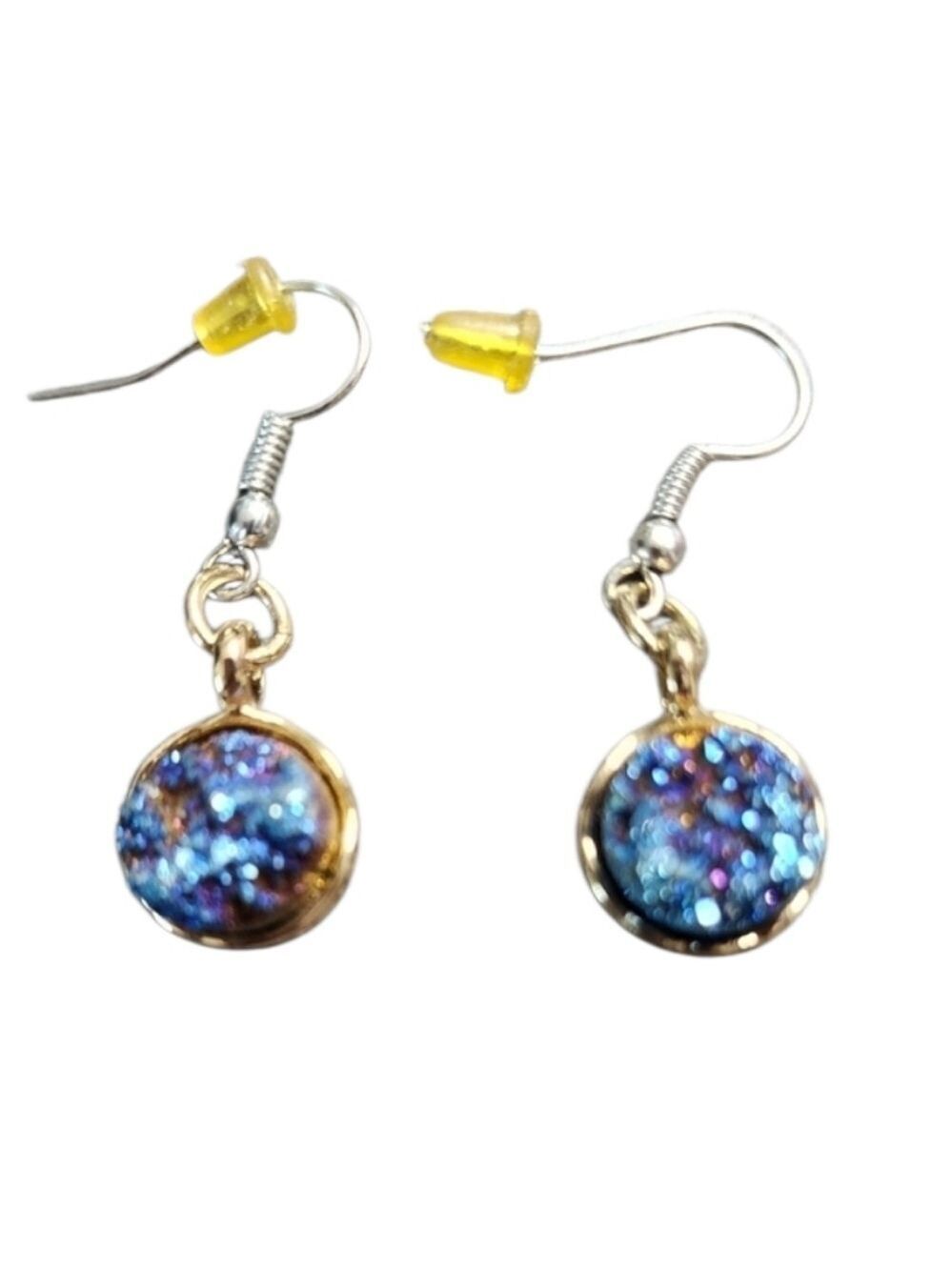 Blue Druzy and Goldtone Dangle Earrings